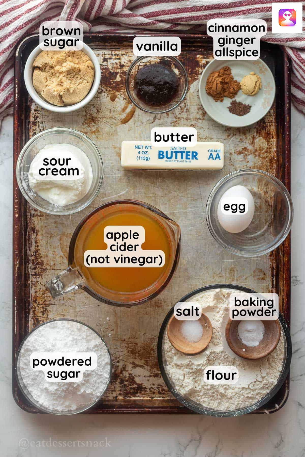 Ingredients for apple cinnamon baked donuts.